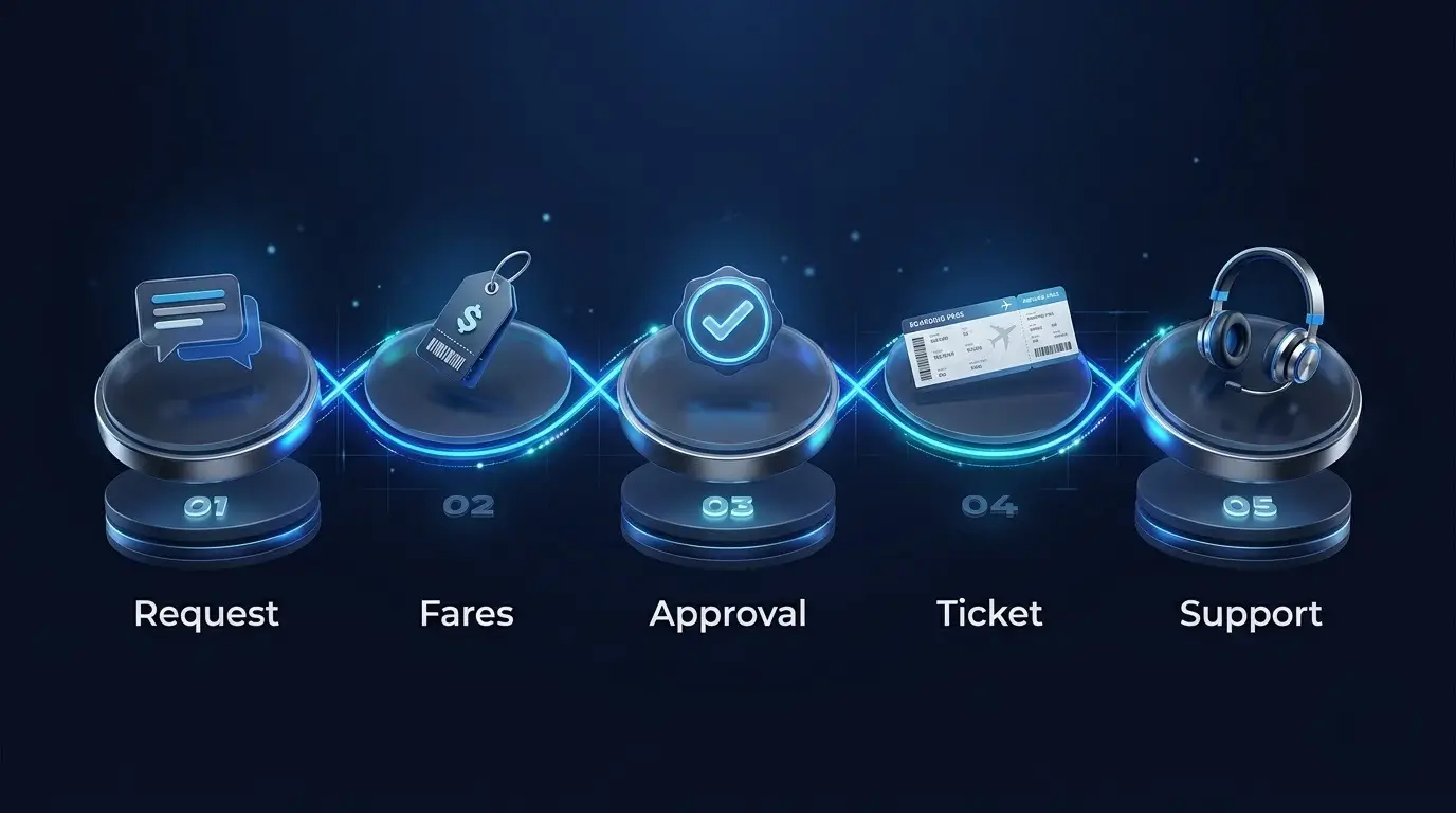 Five steps of corporate air ticketing from request to issued ticket