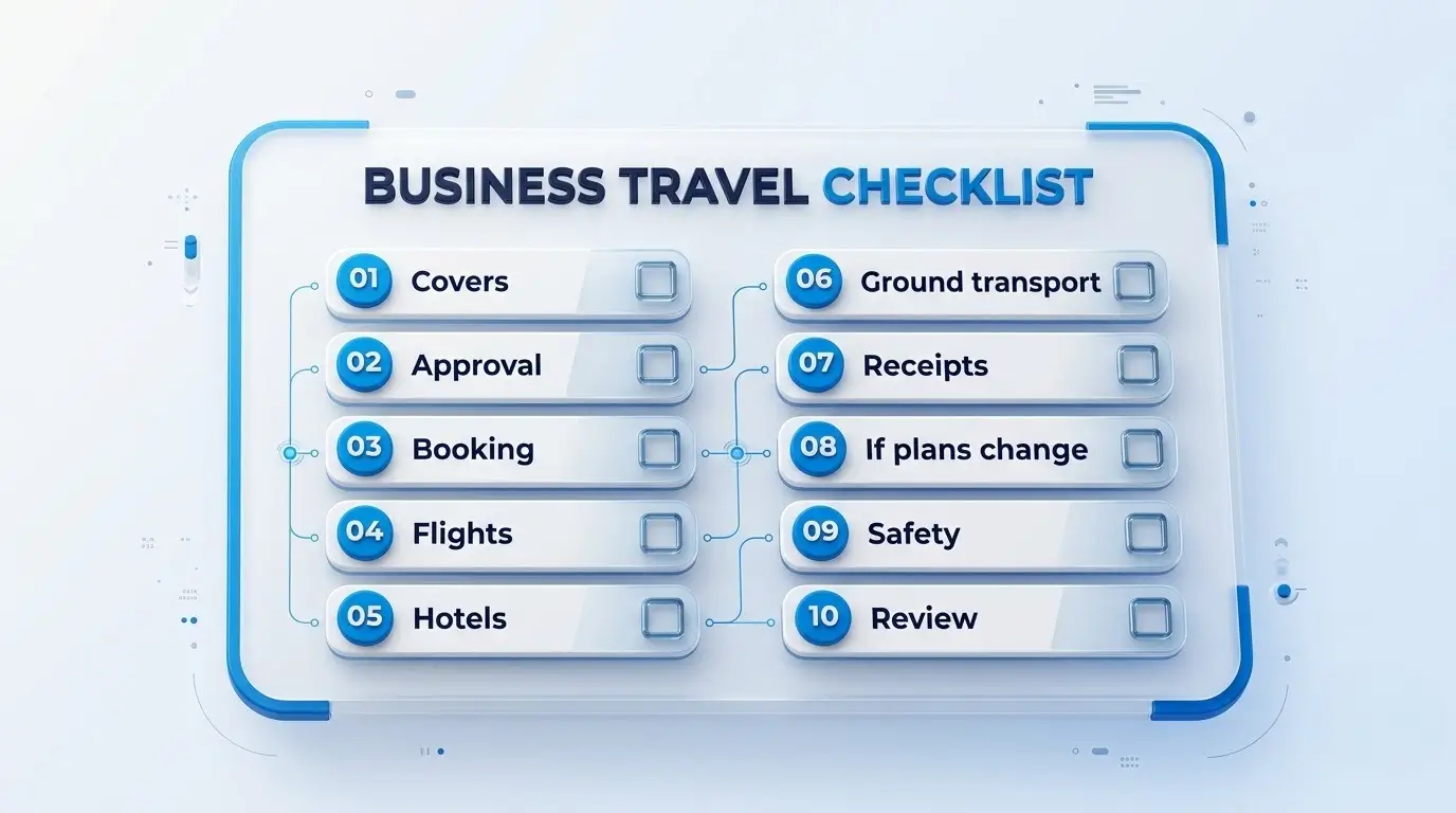 One page corporate travel policy template with ten sections