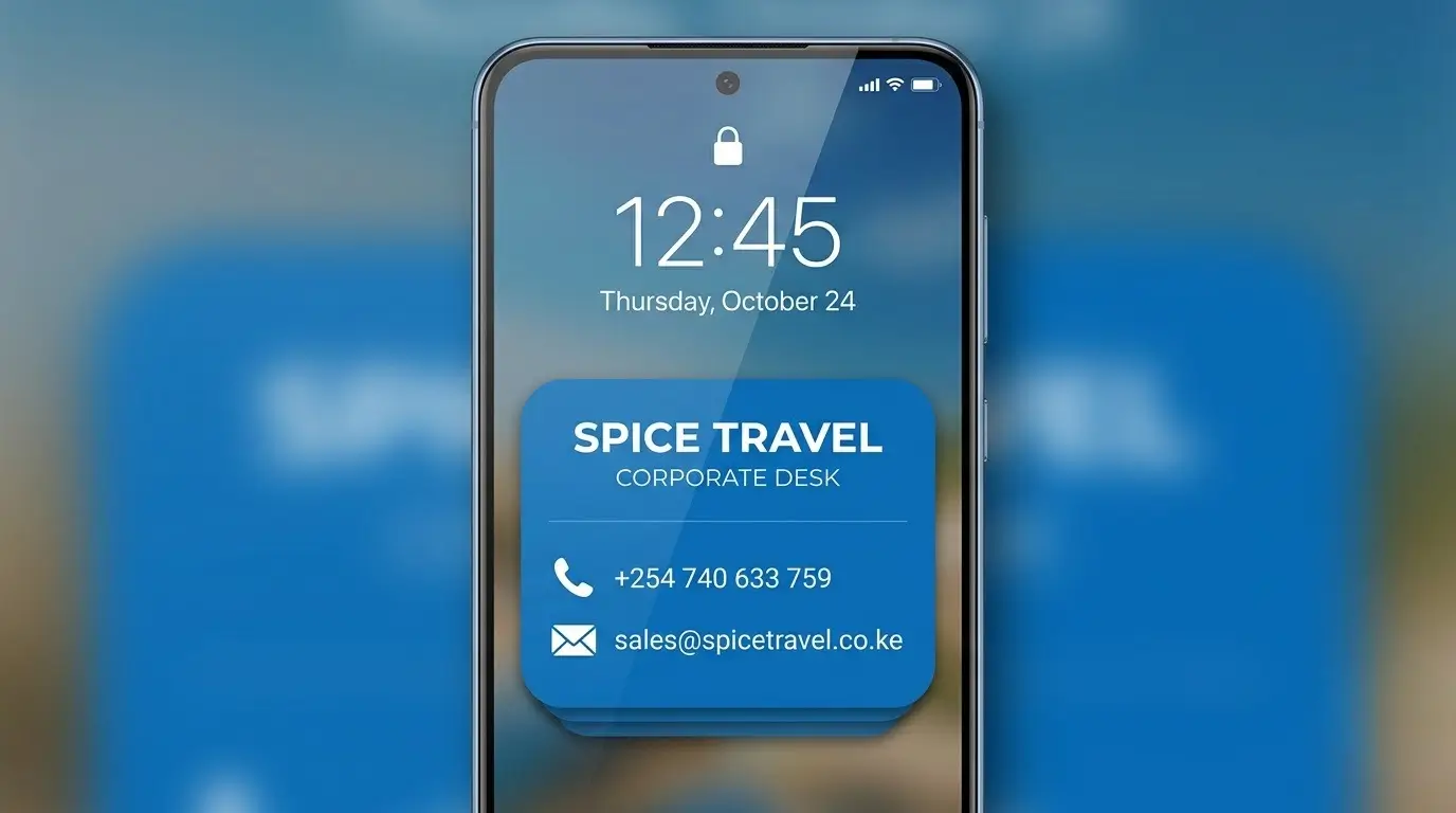 Emergency travel support contact card for corporate travellers from Nairobi